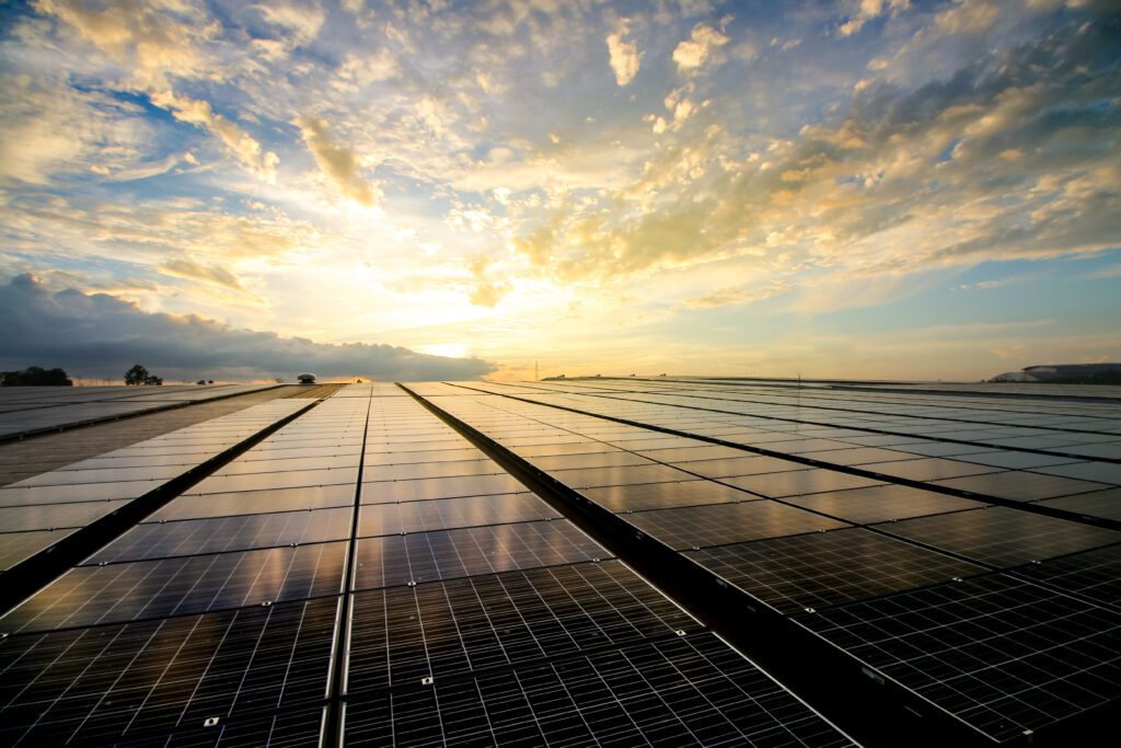 solar panels during sunset